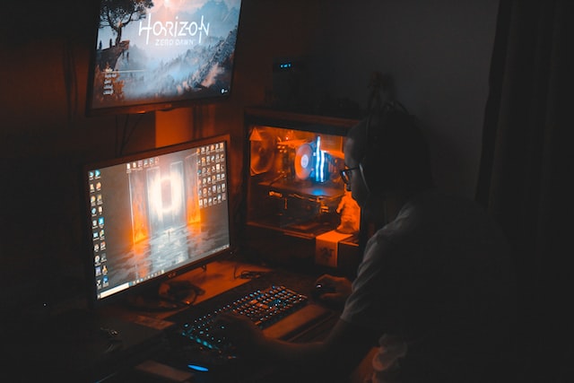 A man playing online games.